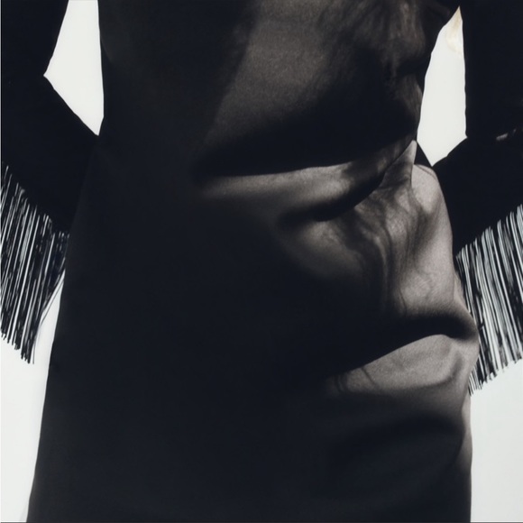 NWT Zara Fringed Mini Dress Black Medium 8375/250 - Picture 3 of 6